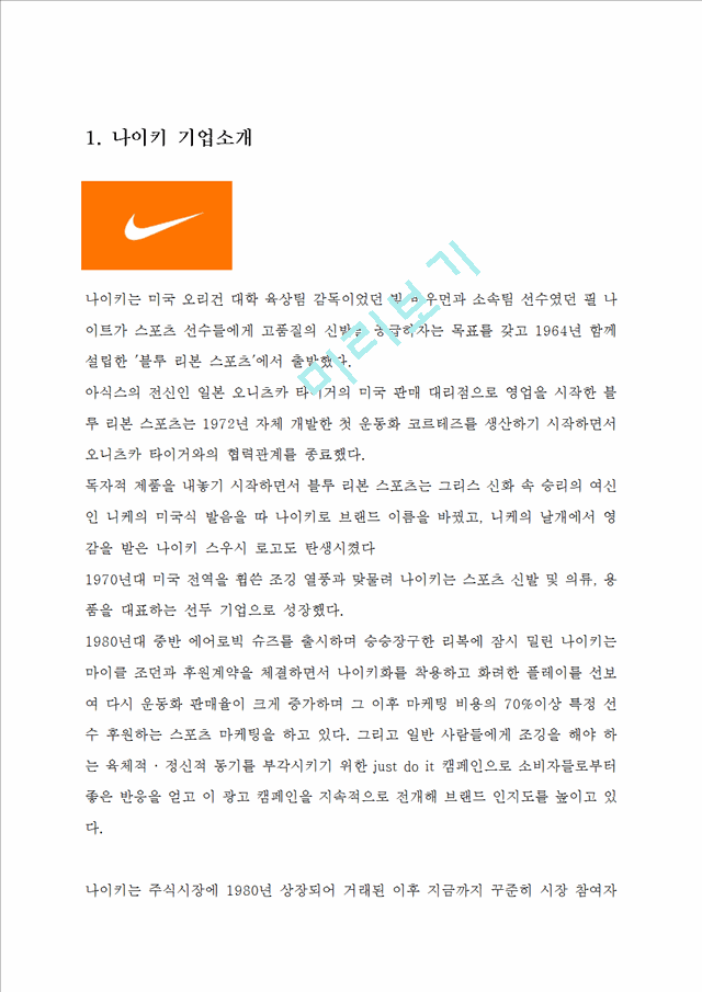 나이키 Nike 기업분석과 글로벌 경영전략분석및 나이키 마케팅전략 분석과 나이키 한국시장 성공사례분석 보고서   (3 )